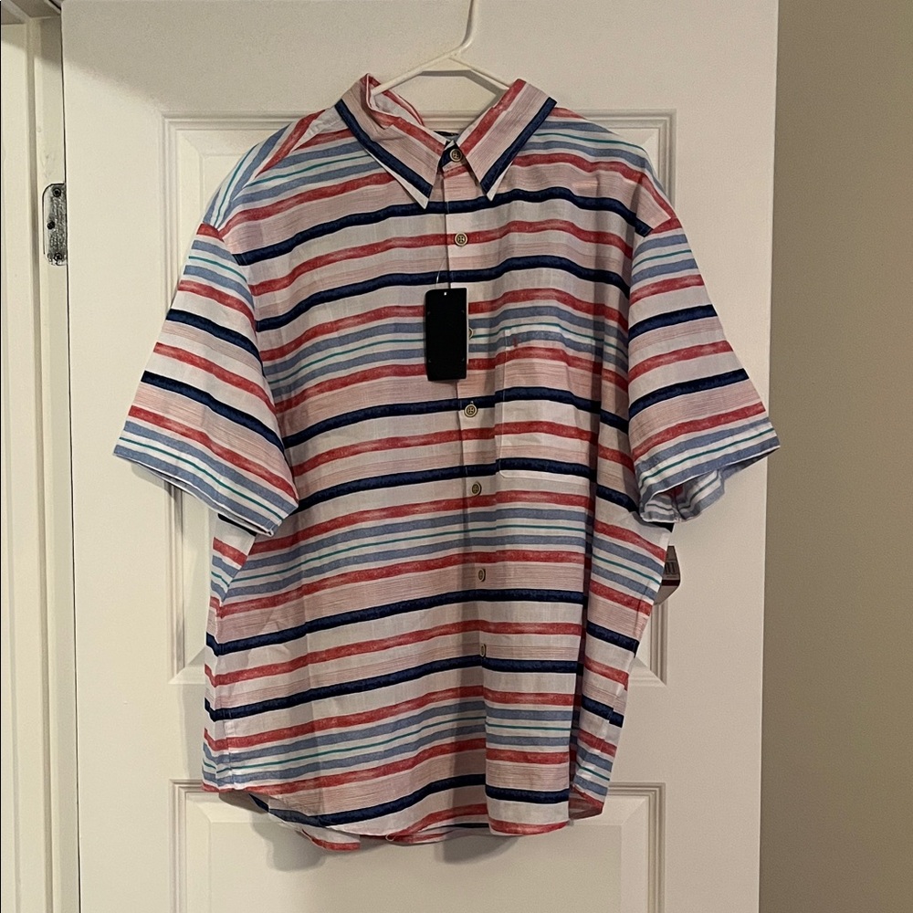 Izod Men's Casual Striped Shirt - Red, Blue, White